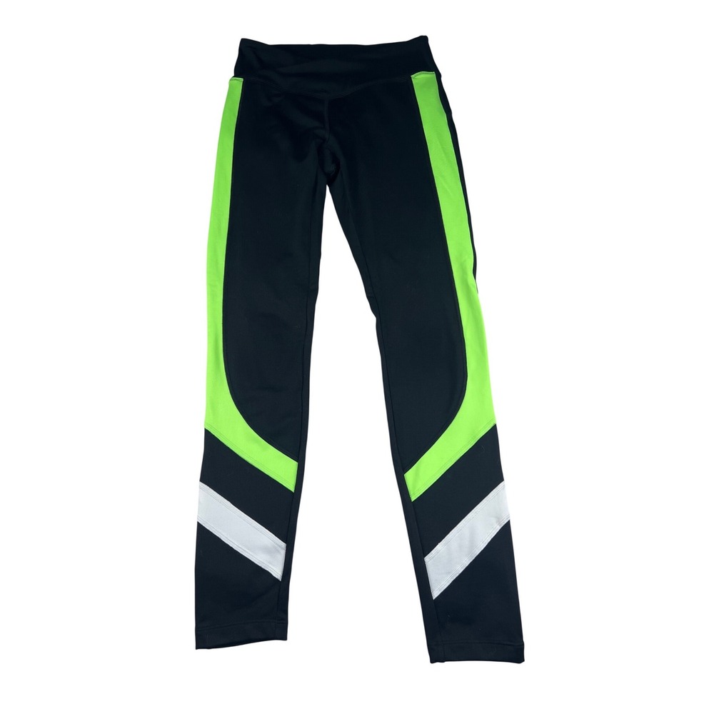 PINK Victoria's Secret Cozy Leggings Black Neon Green Colorblock Activewear Yoga